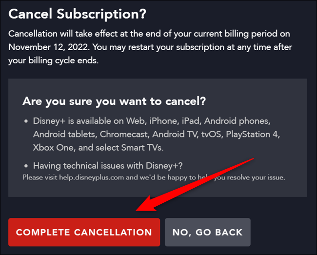 click the complete cancellation button