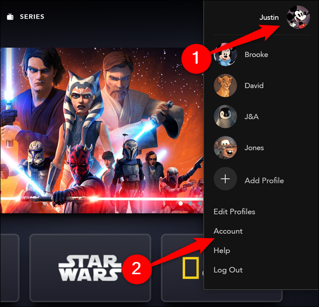 select disney avatar and then click account