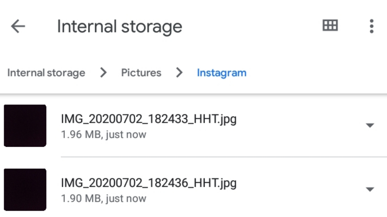 Check the "Instagram" folder in the file manager