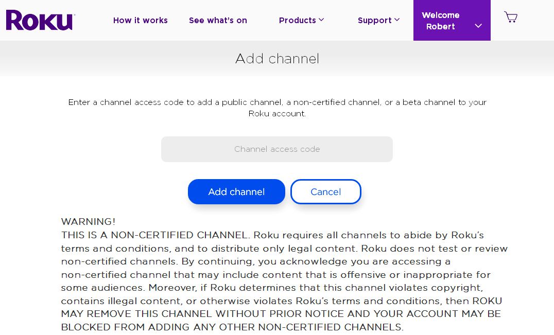 roku add channel with codewarning.aaxx 5ae39ab8642dca0037aeda6c