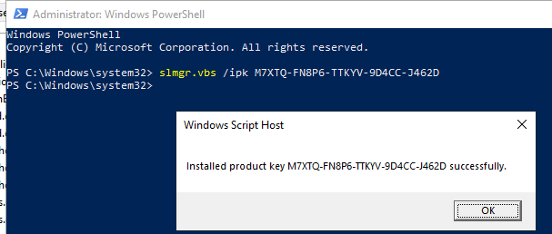 change windows 10 pro activation key command prompt